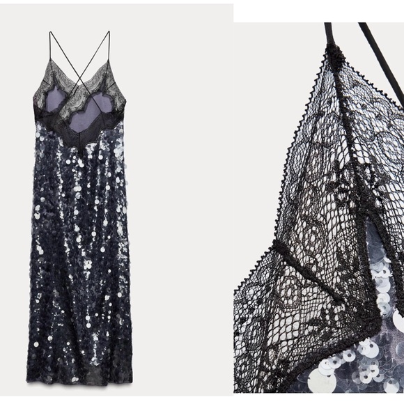 Zara ZW Collection Mauve Purple Sequin Lace Midi Dress S NWOT cocktail party - Picture 4 of 17